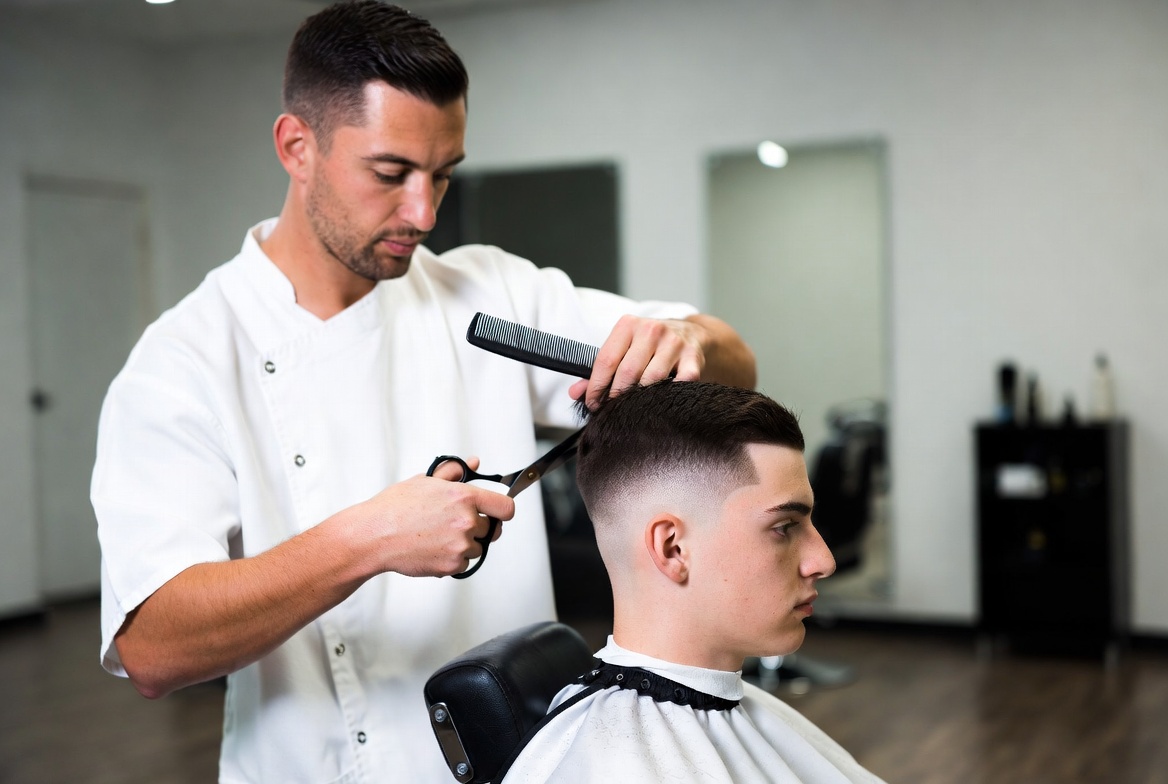 Barber at work at The Sharp Edge